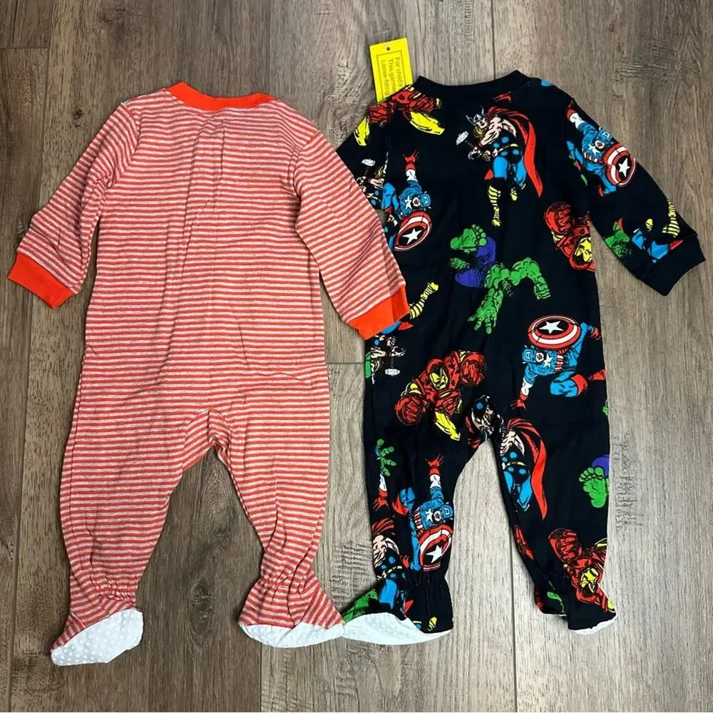 NWT! Marvel Superhero Kids One Piece Pajama Bundle, Sleepers, Hulk, Iron Man, 6m